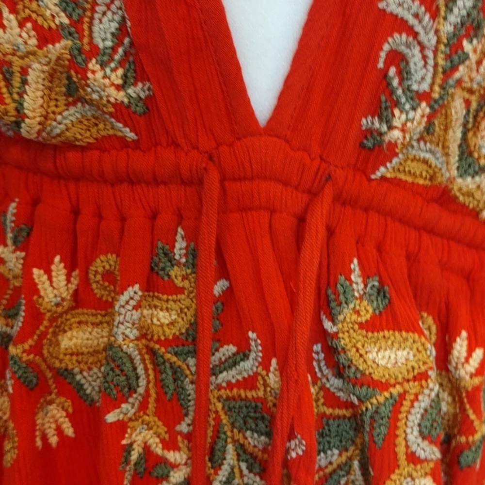 Free People Pretty Pineapple Mini Dress Embroidered Womens XS Red - Picture 3 of 11
